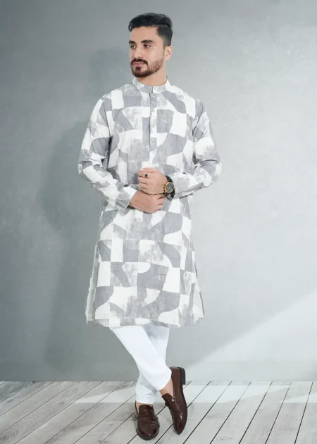 Printed White Aluminium Allover Crack Panjabi