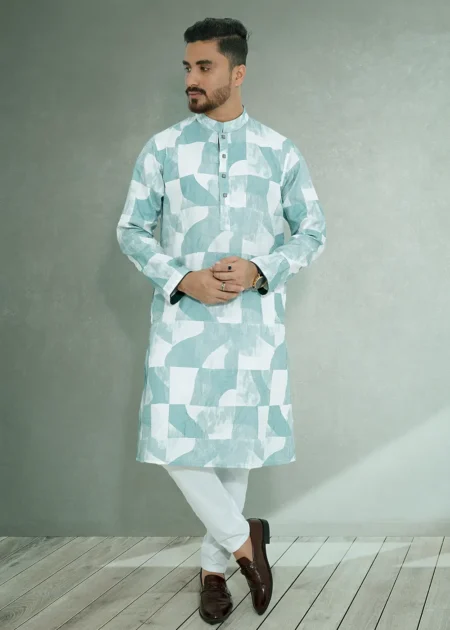 Printed Pastel Blue Allover Crack Panjabi